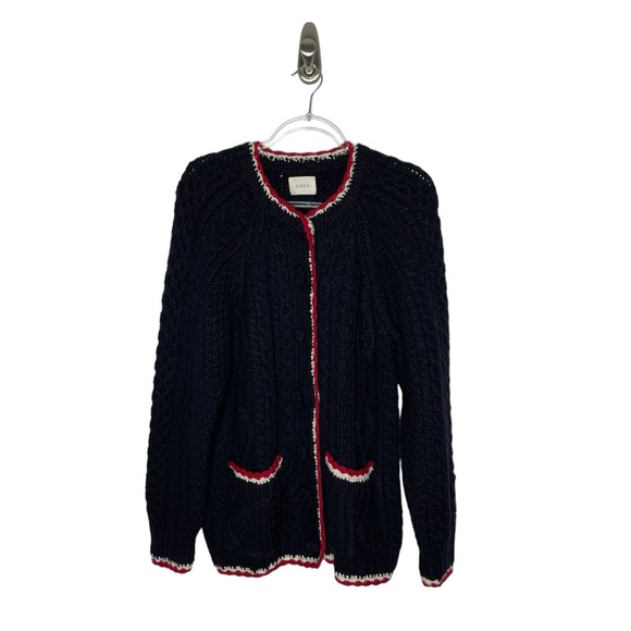 Doen | Tamara Merino Wool Cableknit Cardigan Navy Small - Picture 2 of 12